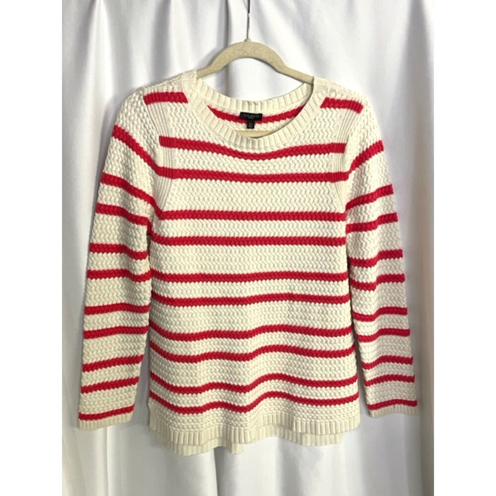 Talbots Crew Neck Cable Knit Striped Holiday Sweater Women's Size LP